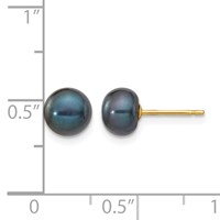 14K 6-7mm Black Button Freshwater Cultured Pearl Stud Post Earrings view 4