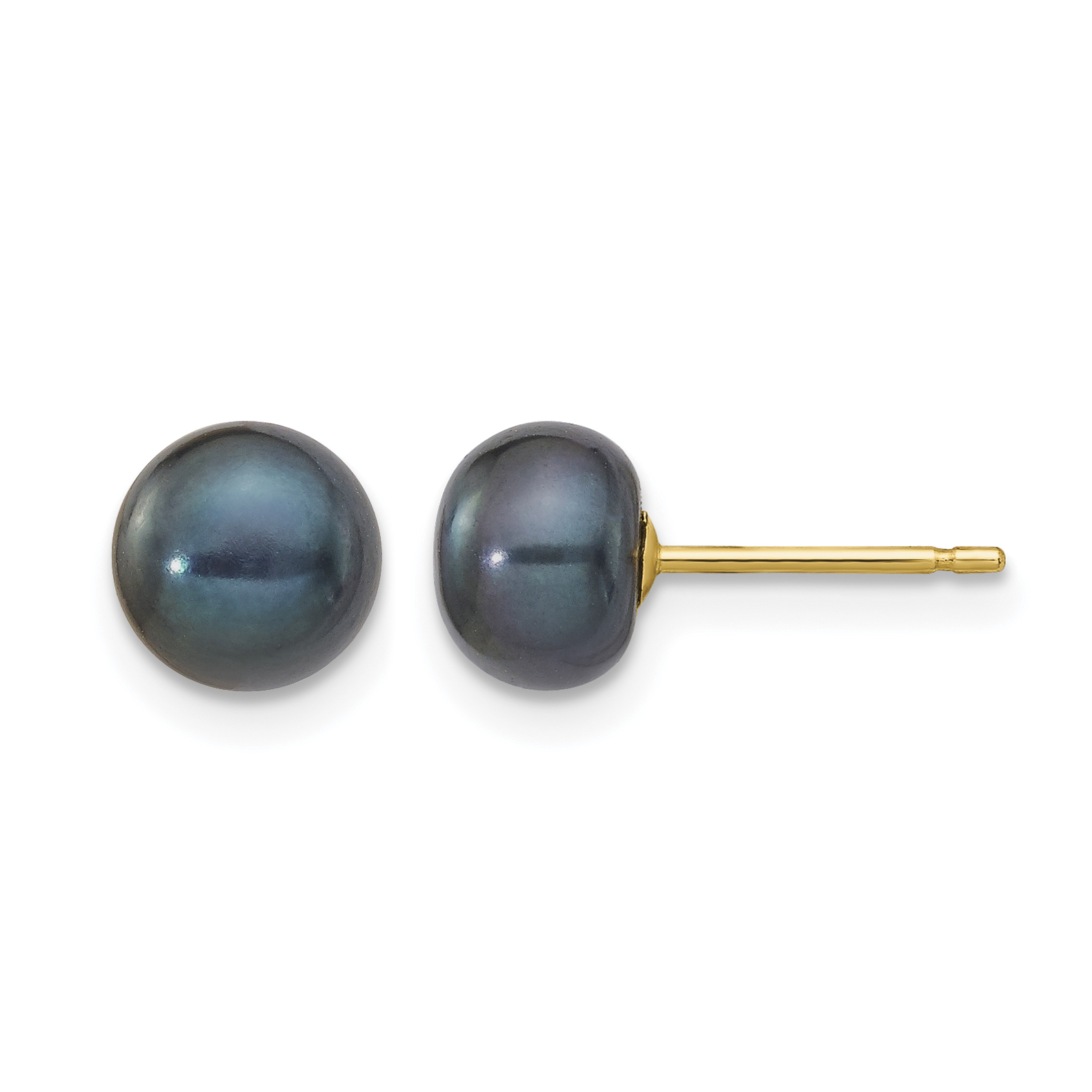 14k 6-7mm Black Button Freshwater Cultured Pearl Stud Post Earrings (X60BB)