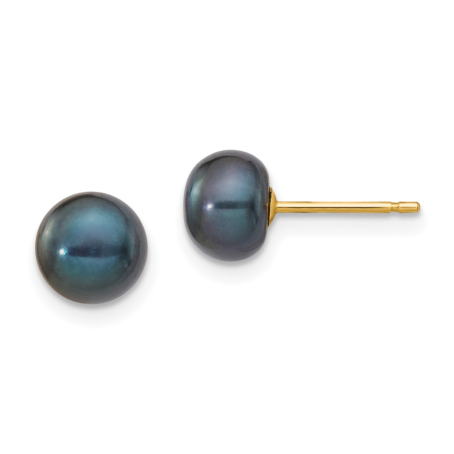 14k Yellow Gold 6 5mm Black On Freshwater Cultured Pearl Stud Image Is Loading 14k Yellow Gold 6 5mm Black On