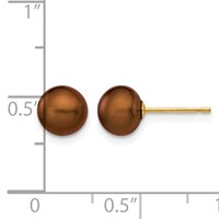 14K Yellow Gold 6-7mm Brown Button Freshwater Cultured Pearl Stud Post Earrings view 4