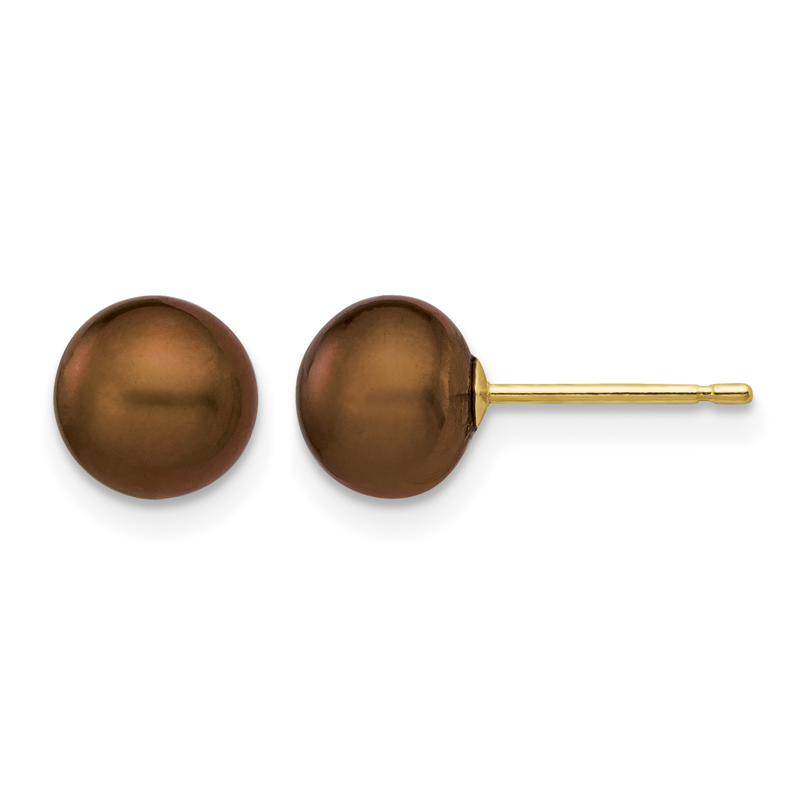 14k 6-7mm Brown Button Freshwater Cultured Pearl Stud Post Earrings (X60BC)