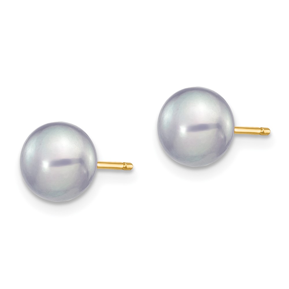 14k 6-7mm Grey Button Freshwater Cultured Pearl Stud Post Earrings (X60BG)