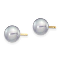 14K Yellow Gold 6-7mm Grey Button Freshwater Cultured Pearl Stud Post Earrings view 2
