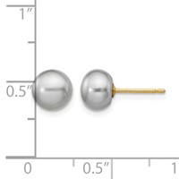 14K Yellow Gold 6-7mm Grey Button Freshwater Cultured Pearl Stud Post Earrings view 4