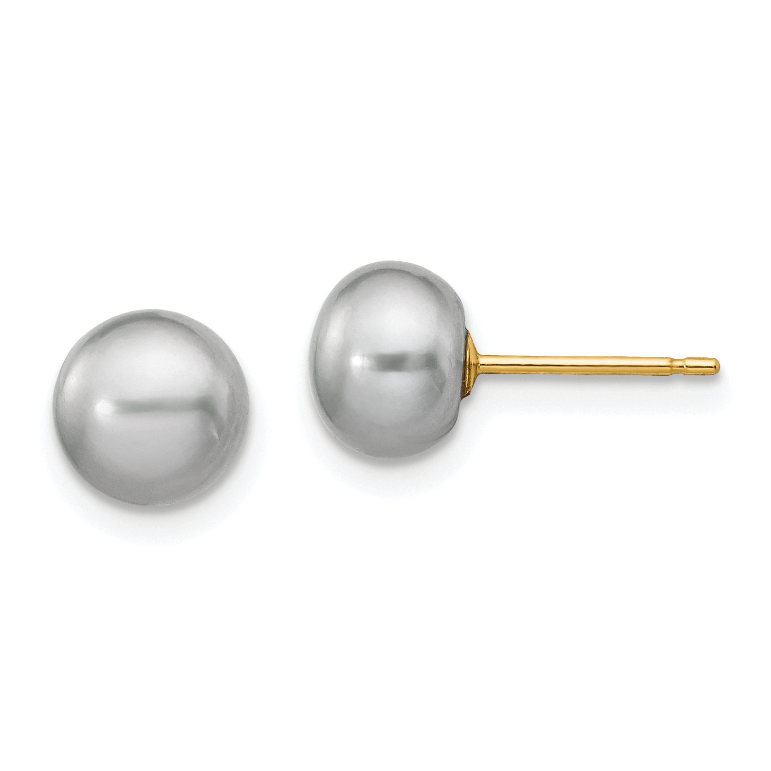 14k 6-7mm Grey Button Freshwater Cultured Pearl Stud Post Earrings (X60BG)