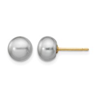 14K Yellow Gold 6-7mm Grey Button Freshwater Cultured Pearl Stud Post Earrings view 1
