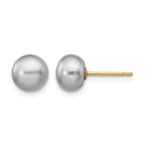 14K Yellow Gold 6-7mm Grey Button Freshwater Cultured Pearl Stud Post Earrings