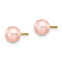 14K 6-7mm Pink Button Freshwater Cultured Pearl Stud Post Earrings view 2