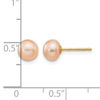 14K 6-7mm Pink Button Freshwater Cultured Pearl Stud Post Earrings view 4