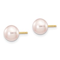 14K 6-7mm Purple Button Freshwater Cultured Pearl Stud Post Earrings view 2