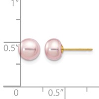 14K 6-7mm Purple Button Freshwater Cultured Pearl Stud Post Earrings view 4