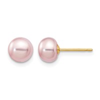 14K 6-7mm Purple Button Freshwater Cultured Pearl Stud Post Earrings view 1