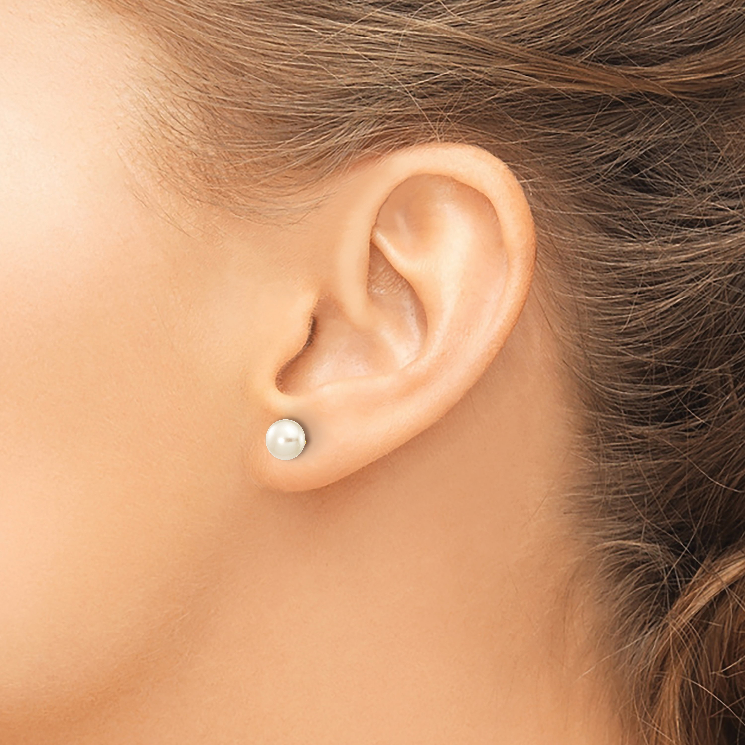 14k 6-7mm White Button Freshwater Cultured Pearl Stud Post Earrings X60BW detailed image 3
