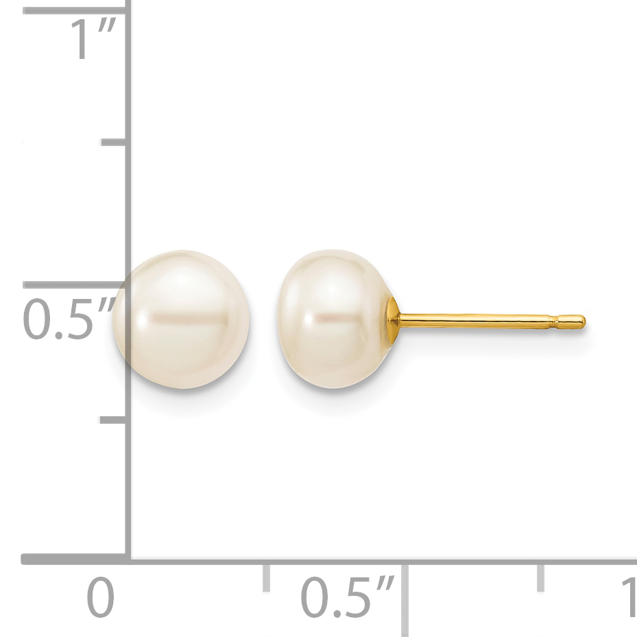 14k 6-7mm White Button Freshwater Cultured Pearl Stud Post Earrings X60BW detailed image 4
