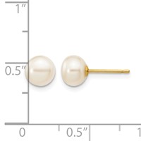 14K Yellow Gold 6-7mm White Button Freshwater Cultured Pearl Stud Post Earrings view 4
