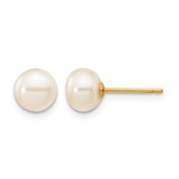 14K Yellow Gold 6-7mm White Button Freshwater Cultured Pearl Stud Post Earrings view 1