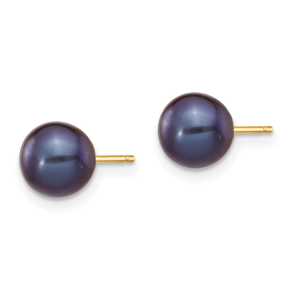 14k 6-7mm Black Round Freshwater Cultured Pearl Stud Post Earrings (X60PB)