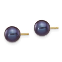 14K Yellow Gold 6-7mm Black Round Freshwater Cultured Pearl Stud Post Earrings view 2