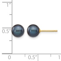 14K Yellow Gold 6-7mm Black Round Freshwater Cultured Pearl Stud Post Earrings view 4