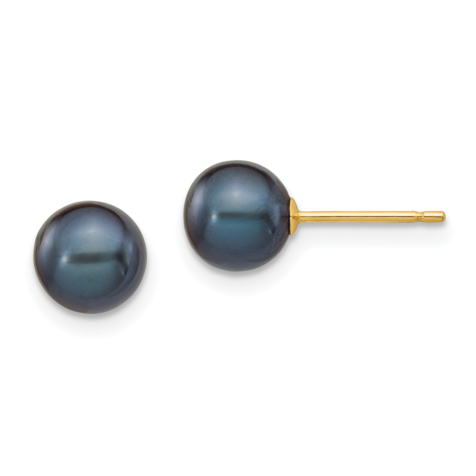 14k 6-7mm Black Round Freshwater Cultured Pearl Stud Post Earrings (X60PB)