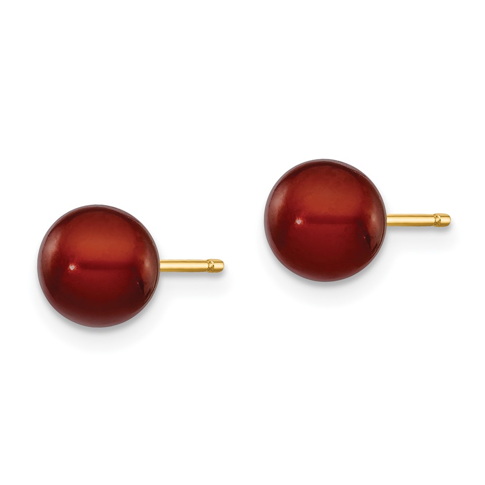 14k 6-7mm Brown Round Freshwater Cultured Pearl Stud Post Earrings (X60PC)