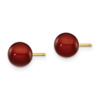 14K Yellow Gold 6-7mm Brown Round Freshwater Cultured Pearl Stud Post Earrings view 2