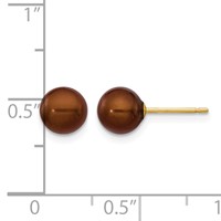 14K Yellow Gold 6-7mm Brown Round Freshwater Cultured Pearl Stud Post Earrings view 4