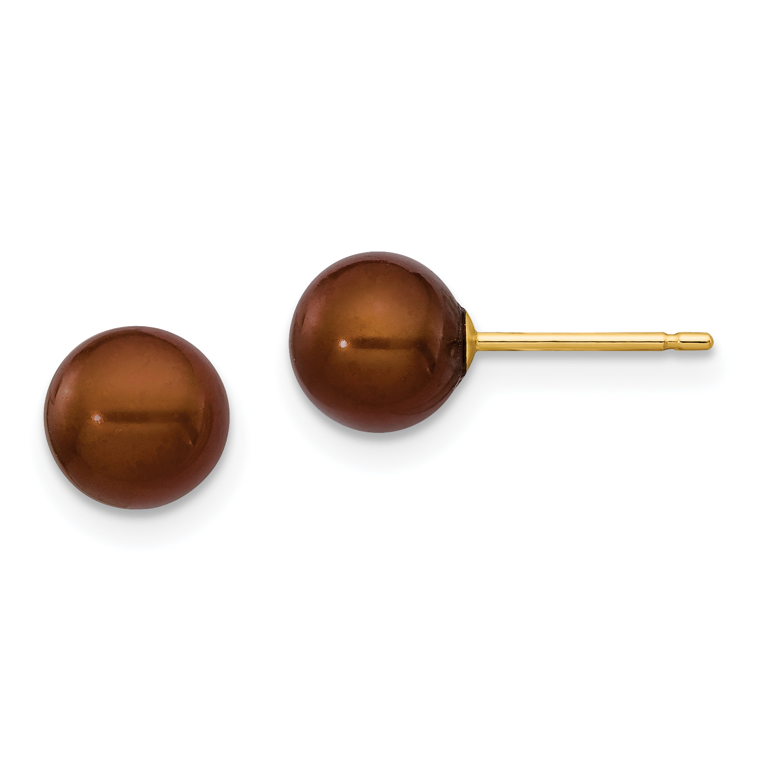 14k 6-7mm Brown Round Freshwater Cultured Pearl Stud Post Earrings (X60PC)