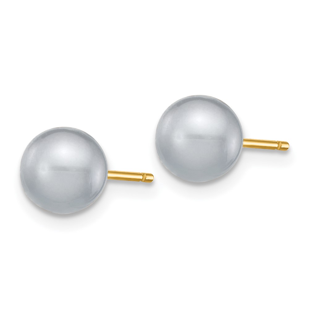 14k 6-7mm Grey Round Freshwater Cultured Pearl Stud Post Earrings (X60PG)