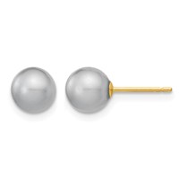 14K Yellow Gold 6-7mm Grey Round Freshwater Cultured Pearl Stud Post Earrings view 1