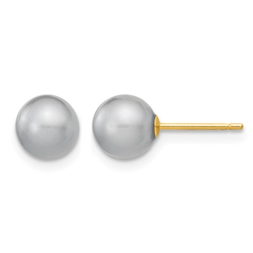 14K Yellow Gold 6-7mm Grey Round Freshwater Cultured Pearl Stud Post Earrings
