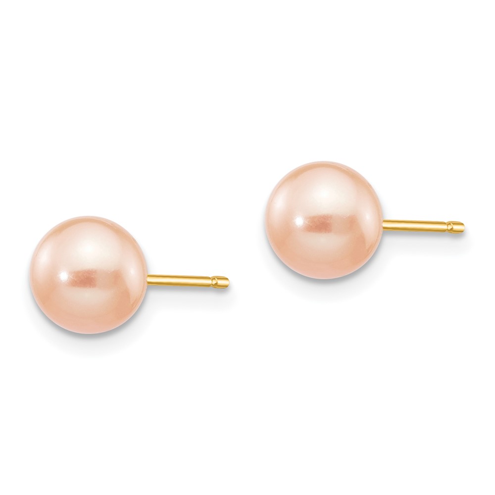14k 6-7mm Pink Round Freshwater Cultured Pearl Stud Post Earrings (X60PPI)