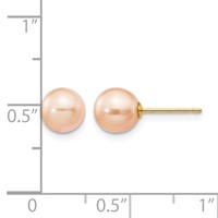 14K Yellow Gold 6-7mm Pink Round Freshwater Cultured Pearl Stud Post Earrings view 4