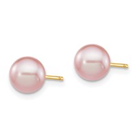 14K Yellow Gold 6-7mm Purple Round Freshwater Cultured Pearl Stud Post Earrings view 2