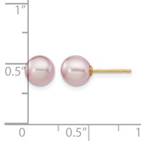 14K Yellow Gold 6-7mm Purple Round Freshwater Cultured Pearl Stud Post Earrings view 4