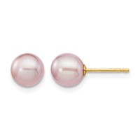 14K Yellow Gold 6-7mm Purple Round Freshwater Cultured Pearl Stud Post Earrings view 1