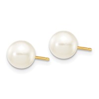 14K Yellow Gold 6-7mm White Round Freshwater Cultured Pearl Stud Post Earrings view 2