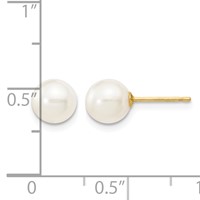 14K Yellow Gold 6-7mm White Round Freshwater Cultured Pearl Stud Post Earrings view 4