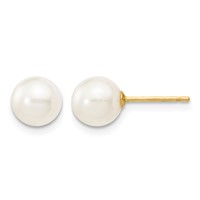 14K Yellow Gold 6-7mm White Round Freshwater Cultured Pearl Stud Post Earrings view 1