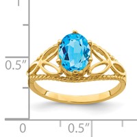 14K Yellow Gold 8x 6mm Oval Blue Topaz Checker-cut Filigree Ring view 2