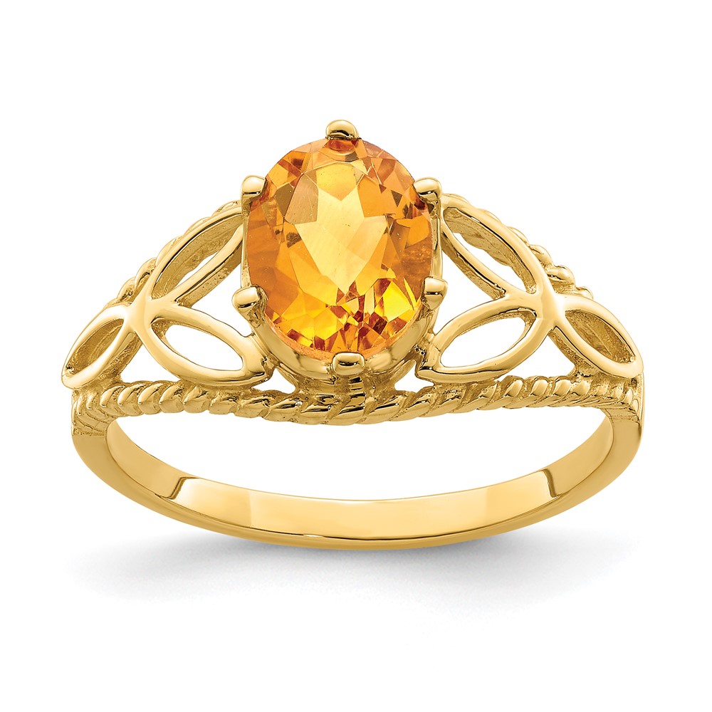 14K Yellow Gold 8x6mm Oval Citrine Filigree Ring