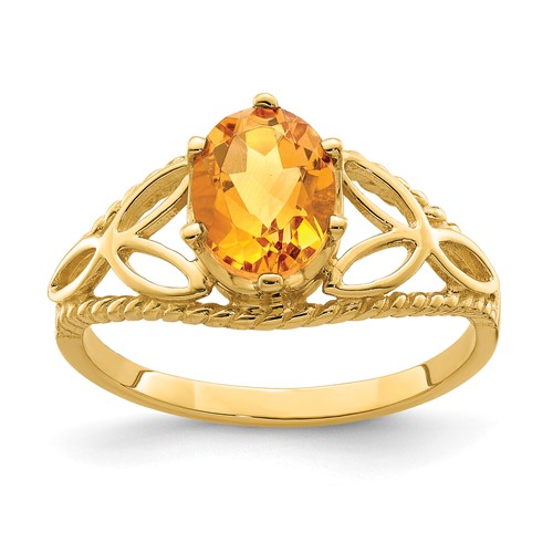 14K Yellow Gold 8x 6mm Oval Citrine Filigree Ring