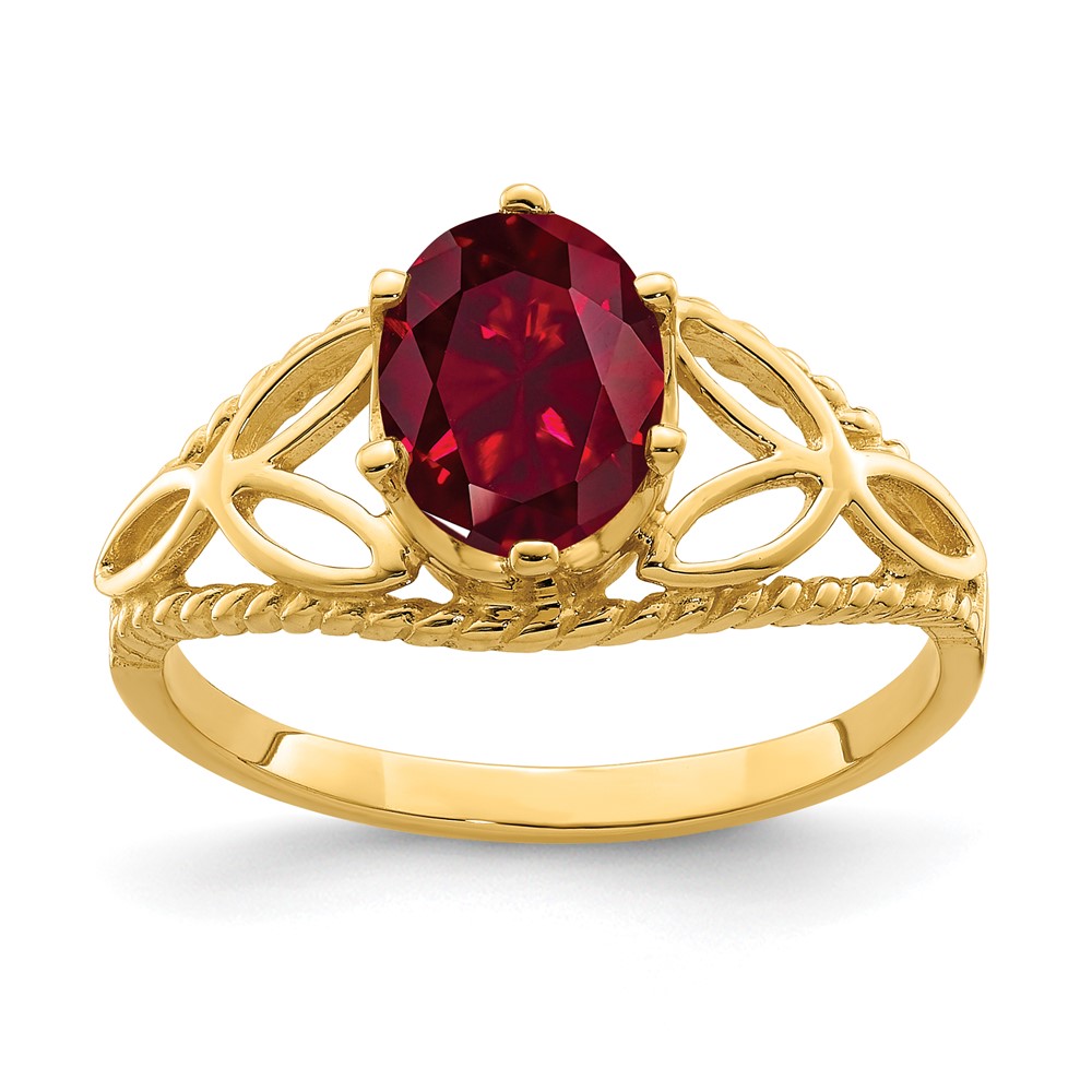 14k 8x6mm Oval Created Ruby ring (X6102CR)