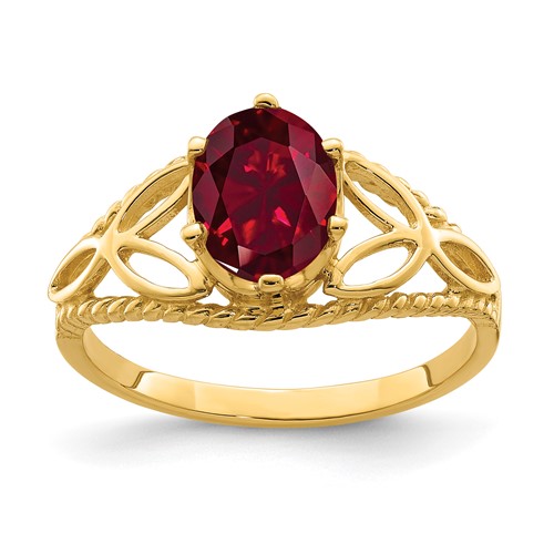 14K Yellow Gold 8x 6mm Oval Lab-Created Ruby Filigree Ring
