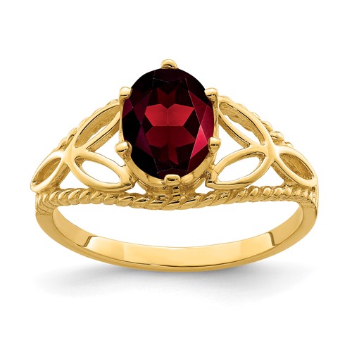 14K Yellow Gold 8x 6mm Oval Garnet Filigree Ring