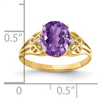 14K Yellow Gold 9x 7mm Oval Amethyst and 0.05 Carat VS Diamond Filigree Ring view 2