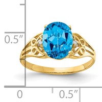 14K Yellow Gold 9x 7mm Oval Blue Topaz and Aaa Diamond Filigree Ring view 2