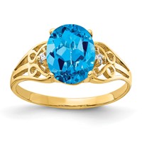 14K Yellow Gold 9x 7mm Oval Blue Topaz and Aaa Diamond Filigree Ring view 1