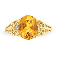 14K Yellow Gold 9x7mm Oval Citrine and AA Diamond Ring view 5