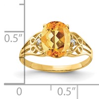 14K Yellow Gold 9x7mm Oval Citrine and AA Diamond Ring view 3